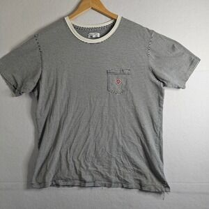 Banks Journal Mens Large Organic Cotton Striped Pocket T-Shirt Navy White Heart